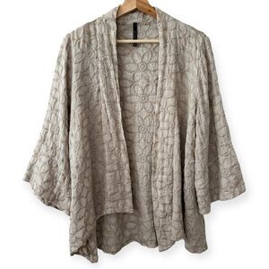IC by Connie K Floral Embroidered 100% Linen Kimono Cardigan large